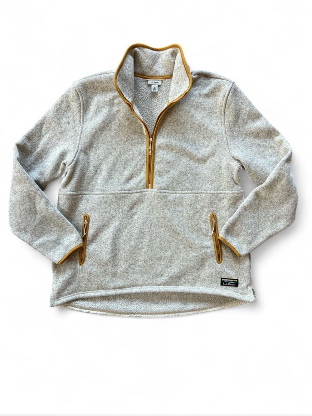 L.L. Bean Women's Sweater Fleece Half-Zip Pullover Size M Oatmeal Gold Trim
